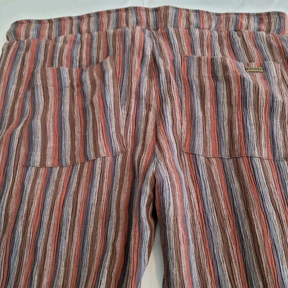 Pact Pants Woman Large Brown Striped Organic Cotton Cropped Gauze Boho - Picture 14 of 15